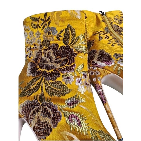 Satin Brocade Stiletto Ankle Boots Yellow Embroidered Size 6.5 EU Asian 235 - Picture 5 of 11